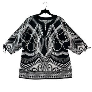 JM Collection Tunic Top Womens Size L Black White